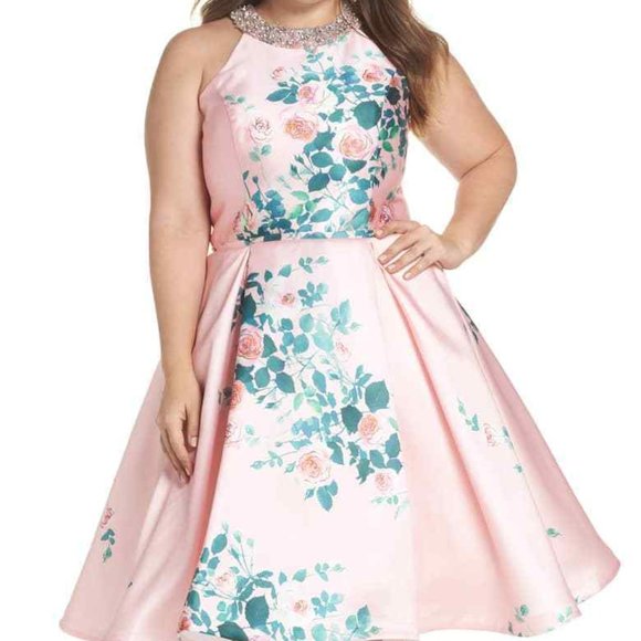 MAC DUGGAL  EMBELLISHED NECK FLORAL PRINT FIT & FLARE sz 20W - Picture 1 of 10